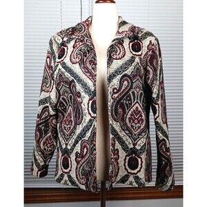 Coldwater Creek Jacket Womens Size Large Beaded Paisley Tapestry Black Red Flaws